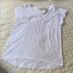 NWOT Michael Kors white high-low tee gold stars, M